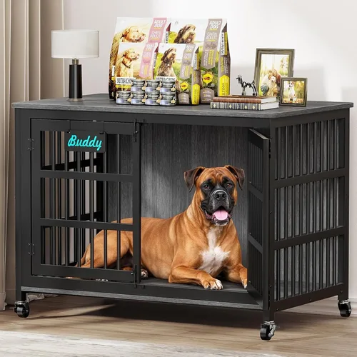 Vista 16 de EasyCom 33"/27" Mueble de jaula para perros con etiqueta de nombre, perrera para perros de uso interior resistente para perros medianos y pequeños