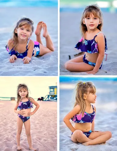 Vista 5 de Arshiner Traje de baño de dos piezas para niñas, conjunto de bikini con volantes, tankini con volantes