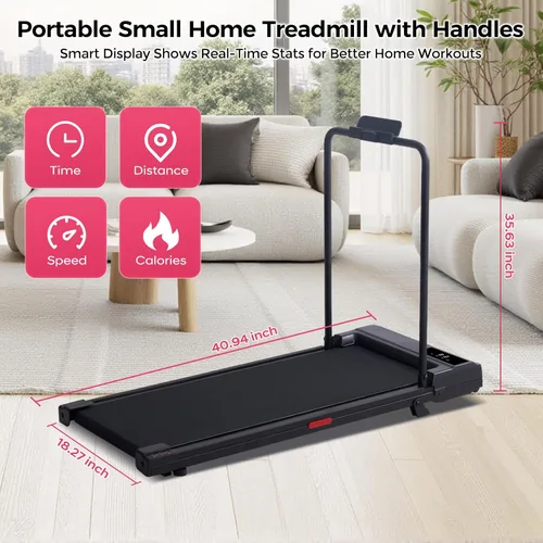 Vista 4 de Walking Pad with Handle Bar, 2026 Upgrade Small Walking Pad Treadmill with Incline, 3.0HP Portable Under Desk Treadmill with Handles for Home Small
