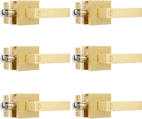 Vista 9 de Paquete de 1 perilla de puerta dorada de privacidad, perilla cuadrada de latón para baño, manija de puerta dorada interior bloqueada