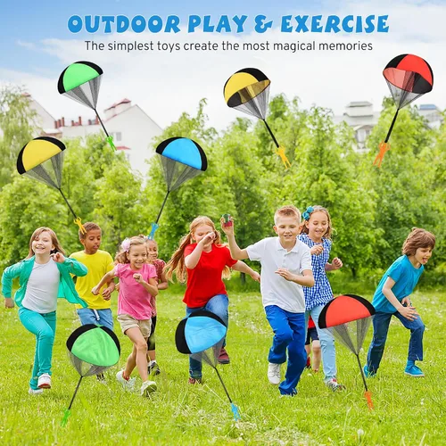 Vista 4 de Juguete de paracaídas para niños, juguetes al aire libre, paracaídas voladoras, juguetes interiores y exteriores para niños o 3, 4, 5, 6, 7, 8, 9