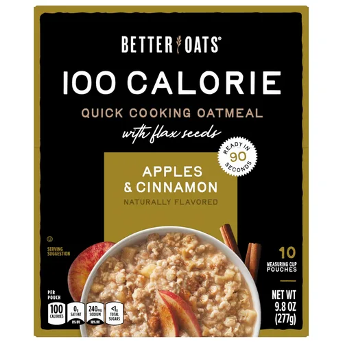 Vista 4 de Better Oats Paquetes de avena de 100 calorías de manzanas y canela, desayuno instantáneo con semillas de lino y sabor natural de manzana y canela