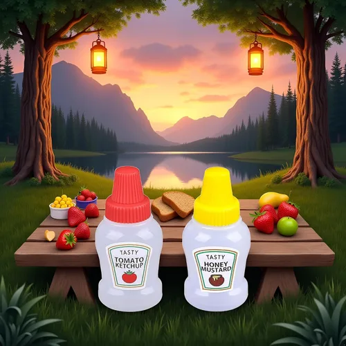 Vista 6 de 4 pares de mini botellas de ketchup para accesorios de caja Bento, 0.8 onzas líquidas, botellas vacías de salsa de tomate japonesa para aderezo