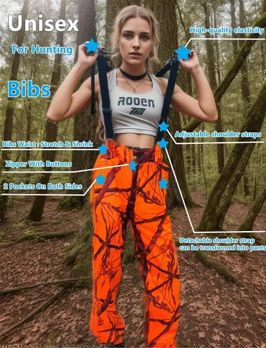 Vista 4 de Llaikeph Ropa de caza, chaqueta de caza y pantalones de caza para hombres y mujeres, traje Ghillie, 7, equipo de caza, Blaze Camo (M), Naranja Blaze
