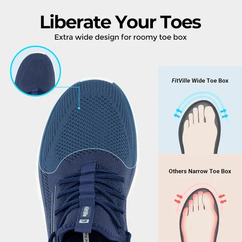 Vista 3 de FitVille Zapatos anchos para caminar para hombre, zapatillas atléticas, zapatos ligeros de entrenamiento sin cordones para manos libres - Cloud