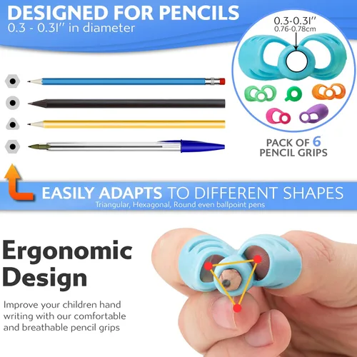 Vista 2 de Stylo Empuñaduras para lápices para escritura a mano para niños (paquete de 6) — Entrenador de agarre ergonómico para niños de 3 a 5 años