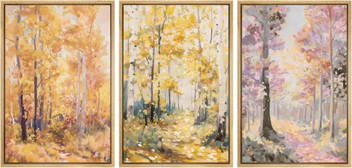 Vista 60 de SIGNWIN Lienzo enmarcado para pared, juego de arte de acuarela pastel, paisaje marrón, naturaleza, naturaleza salvaje, ilustraciones modernas, arte