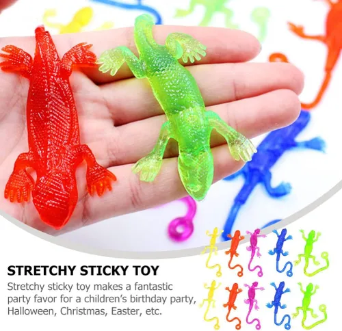 Vista 8 de NUOBESTY 15 piezas de juguetes pegajosos Gecko elásticos lagartos recuerdos de fiesta bolsas de regalo, relleno divertido mini TPR lagarto juguetes