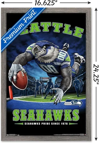 Vista 3 de Trends International NFL Seattle Seahawks - Póster de pared de End Zone 17, 14.725 x 22.375 pulgadas, versión enmarcada de madera de granero