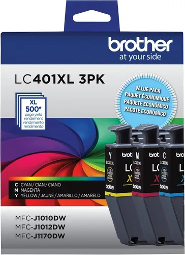 Vista 2 de Brother LC401XL 3PK - Paquete de 3 cartuchos de tinta de color de alto rendimiento, incluye 1 cartucho de cada uno de cian, magenta y amarillo