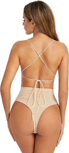 Vista 7 de Verdusa Women's Crisscross Tie Backless Mesh Cami Bodysuit Top