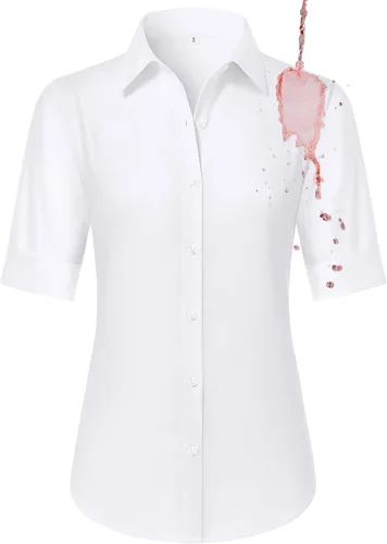 Vista 17 de Camisas con botones para mujer, ajustadas, de manga corta, con cuello, sin arrugas