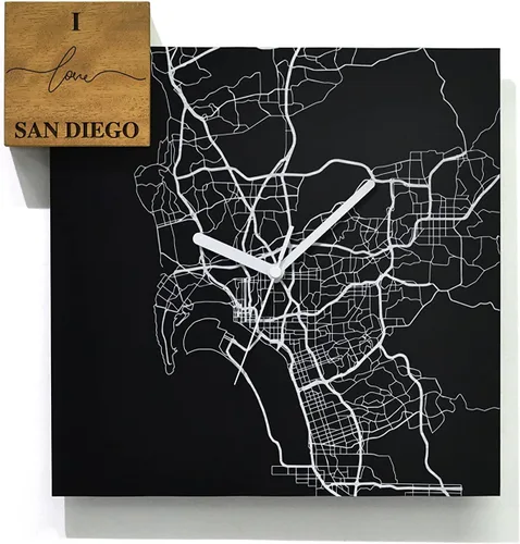 Vista 20 de Modern Wall Clock - Black Aluminum with Silver Fiber Laser Engraving - Square - Contemporary Design - Personalized City Map - Home Town - Location
