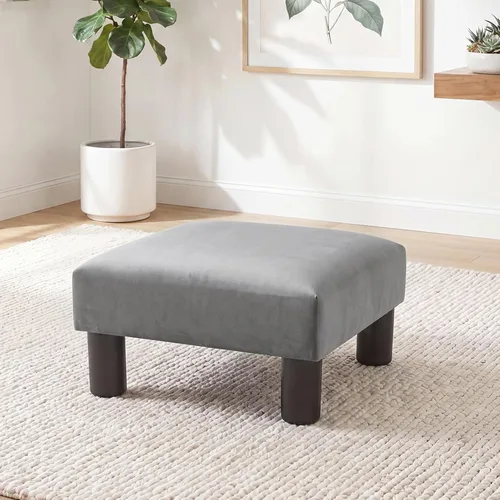 Vista 8 de Joveco Taburete pequeño otomano, reposapiés cuadrado tapizado de tela para sofá, debajo del escritorio, oficina, sala de estar, azul floral