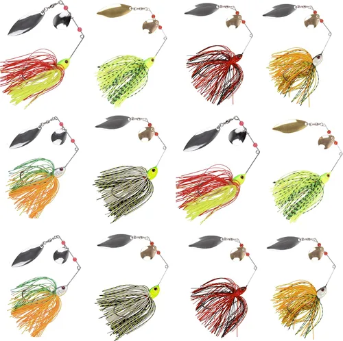 Vista 8 de Señuelos de pesca Spinnerbaits, 6/12 piezas de señuelos de pesca de lubina, cebos giratorios sin hierbas, señuelos para lubos, cebos de lucio, pesca