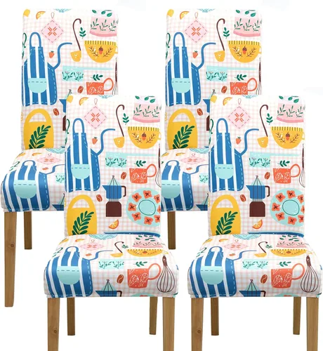 Vista 13 de Juego de 4 fundas elásticas para sillas de comedor, fundas elásticas para sillas de comedor, fundas para sillas de comedor, fundas protectoras
