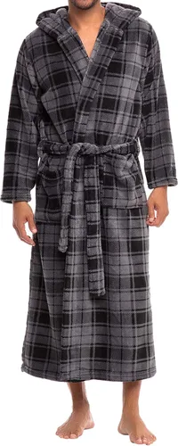 Vista 13 de Alexander Del Rossa Bata de baño de vellón afelpado suave, con capucha, para hombre, bata larga y cálida Verde militar