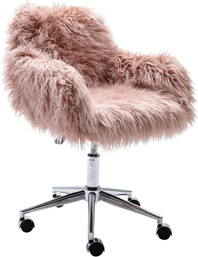 Vista 11 de KCC Silla de escritorio de oficina esponjosa, silla giratoria moderna de pelo sintético con ruedas, sillas de acento suaves, cómodas, elegantes