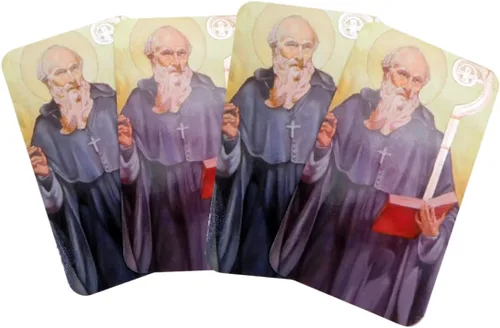 Vista 3 de St Benedict Holy Card - Juego de 10 tarjetas patronales, protección contra el mal Incluye texto de oración, regalo católico, ideal para compartir