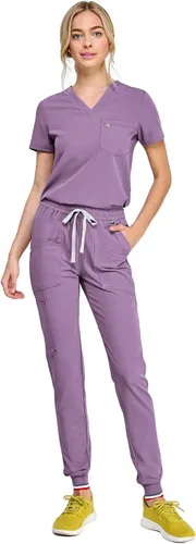 Vista 6 de Mediclo Pantalones médicos para mujer - Catalina Jogger 7 bolsillos ecológicos sostenibles FYSEL tela pierna cónica ropa de trabajo