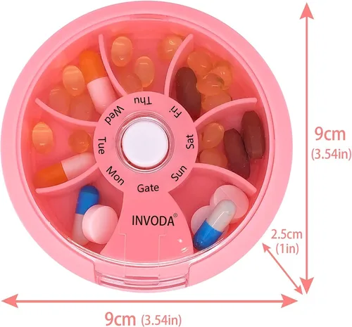 Vista 2 de 12 PIEZAS INVODA - Organizador semanal de pastillas con 7 compartimentos, pastillero giratorio para medicación diaria y vitaminas - Estuche portátil