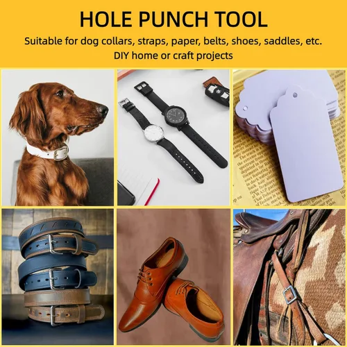 Vista 8 de Perforadora de cuero resistente, perforadora de agujeros de varios tamaños para cuero, cinturón, correas de reloj, silla de montar, tarjetas