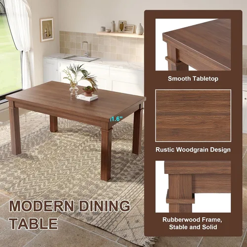 Vista 54 de Juego de mesa de comedor vintage de 6 piezas, juego de mesa de comedor de cocina de madera maciza con 4 sillas ergonómicas acolchadas y banco, mesa