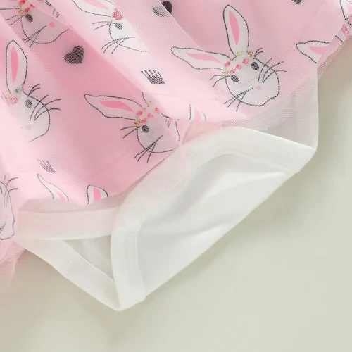 Vista 4 de Traje de Pascua para bebé niña, lindo vestido de conejo, vestido de lentejuelas sin espalda, vestidos de juego con tul para recién nacido, ropa