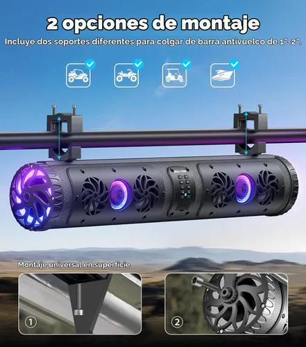 Vista 6 de Ehaho Barra de sonido para carrito de golf Bluetooth con altavoces retroiluminados multicolor, barra de sonido estéreo UTV impermeable de 27