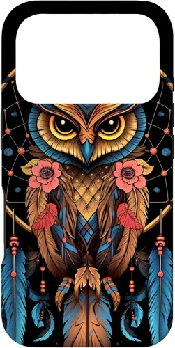 Vista 30 de Funda para iPhone 17 con diseño de plumas indias nativas americanas y búho