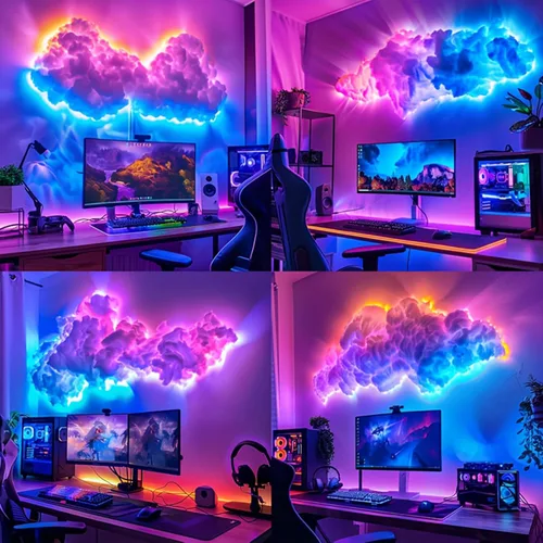 Vista 3 de Luz de Nube Multicolor con Rayos Cambiantes, Luz LED 3D de Nube de Tormenta de Algodón con Rayos, Luz Nocturna de Ambiente Colorida, Luces de Nube