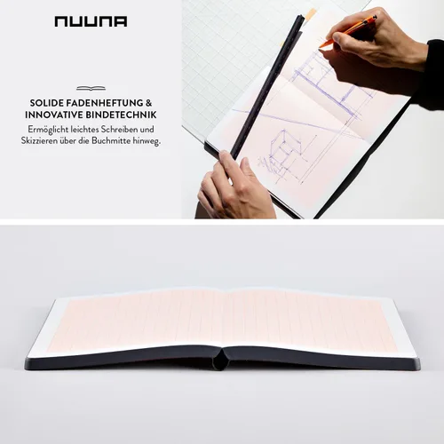 Vista 5 de Nuuna Graphic L "Millimeter" - Cuaderno de cuero liso con tapa blindada, color negro