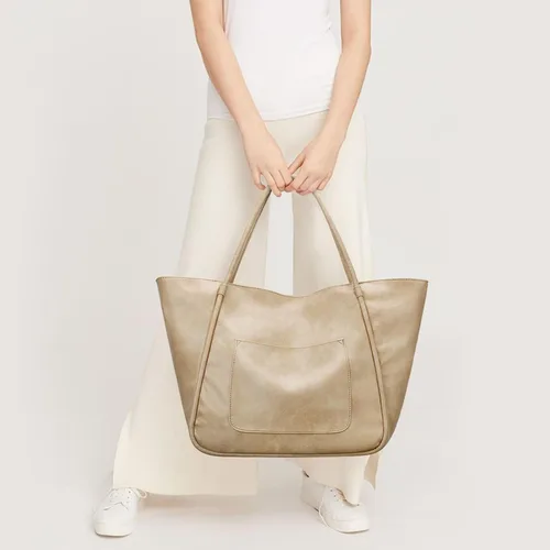 Vista 7 de Bolso grande de mano para mujer con cierre de trabajo, cartera de cuero para viajes y bolsos de KKXIU