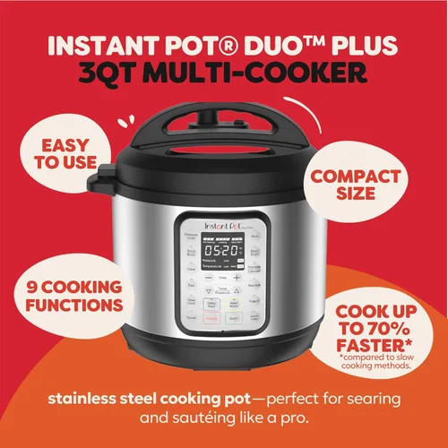 Vista 2 de Instant Pot DUO PLUS Mini 3 cuartos de cocina eléctrica de 9 cuartos de 9 cuartos, cocina lenta, olla de arroz, fabricante de yogurt, olla de huevo