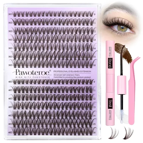 Vista 19 de Kit de Extensión de Pestañas Pawotence DIY 280 piezas, Kit de Racimos de Pestañas Individuales 20D y 30D Naturales 9-15mm, Kit de Extensiones