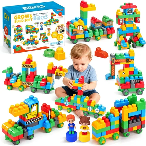 Vista 11 de Bloques de construcción suaves para niños pequeños, 107 bloques de 107 piezas