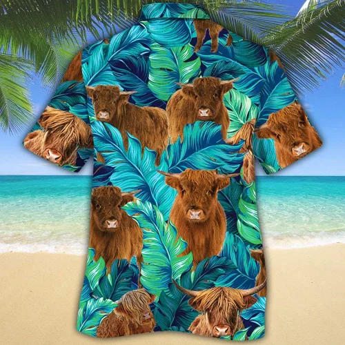 Vista 2 de Cow Tropical Cow Men Hawaiian Shirts - Casual Button Down Short Sleeve Shirt Series 148