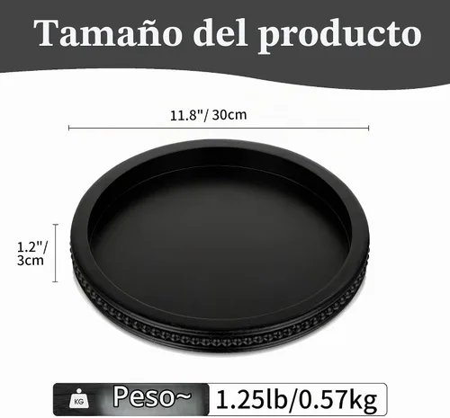 Vista 5 de Hanobe Bandeja decorativa negra para mesa de café, redonda, borde con cuentas 11.8-inch wood tray for living room, kitchen counter, or entryway