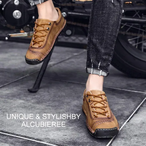 Vista 7 de alcubieree Zapatos casuales de cuero para hombre, cómodos y modernos, mocasines ligeros, para caminar, conducir, tallas 7.5-13