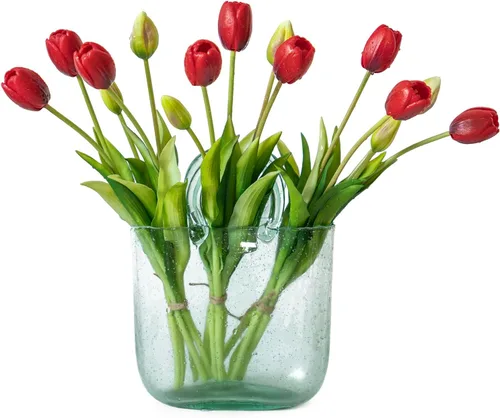 Vista 30 de DUYONE 15 flores de tulipanes artificiales, ramo de látex de tacto real, tulipanes falsos para oficina, boda, fiesta, hogar, cocina, jardín