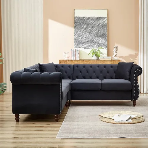 Vista 3 de DHAEY Sofá modular esquinero de gran tamaño de 83.5 pulgadas de ancho, sofás de tela de terciopelo para sala de estar, sofá modular con almohadas