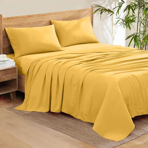 Vista 17 de Lujoso juego de sábanas de algodón egipcio pesado de 1800 hilos de 6 piezas (1 sábana bajera, 1 plana, 4 fundas de almohada) se adapta a colchones