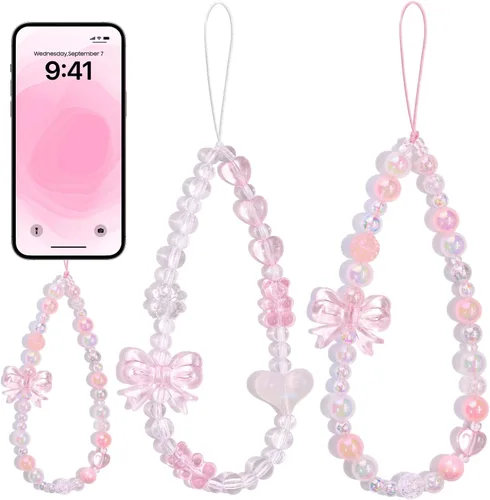 Vista 13 de 4 piezas de lindos encantos para teléfono con estilo Y2K, correa de muñeca para celular con cuentas brillantes, oso, cruz, corazón, accesorios