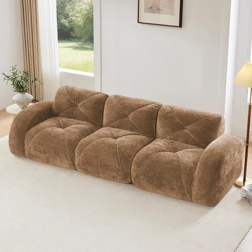 Vista 30 de Sofás modulares modulares de 110.6 pulgadas para sala de estar, sofá moderno de terciopelo sin hueso, no requiere montaje, cómodo sofá sin hueso