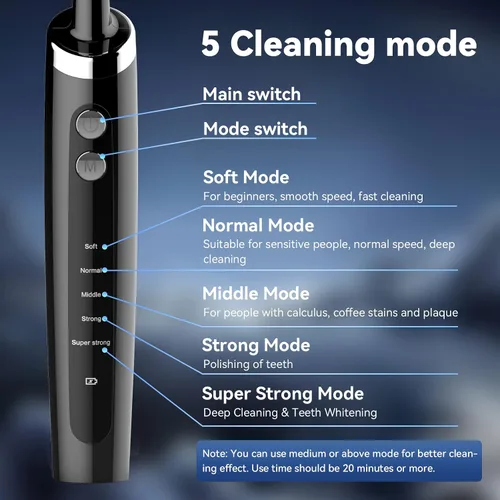 Vista 3 de Pulidor de dientes recargable, pulidor de dientes con 5 cabezales de repuesto y modos de limpieza, recargable por USB, impermeable IPx6, removedor