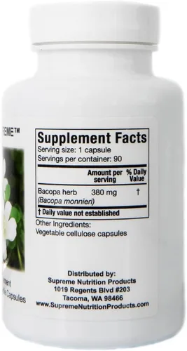 Vista 2 de Supreme Nutrition Products Bacopa, 90 cápsulas vegetarianas de hierbas de bacopa pura
