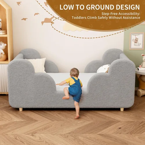 Vista 5 de Cama Montessori tapizada con rieles extraíbles Gris