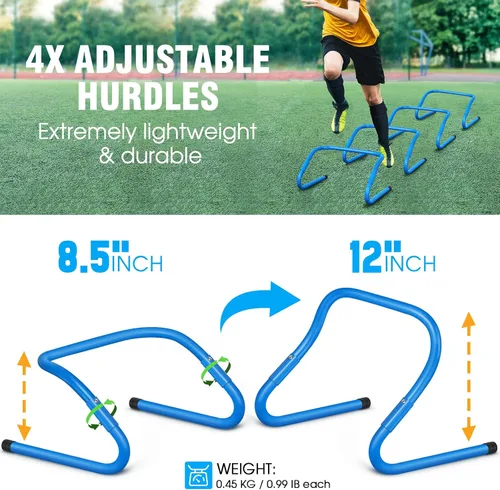 Vista 5 de X-UMEUS Agility Ladder Speed Training Equipment Set-20ft Agility Ladder,12 Soccer Cones,4 Hurdles, Jump Rope, Running Parachute Basketball Football