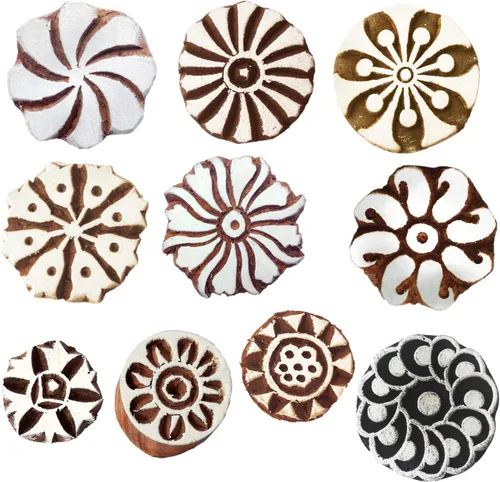 Vista 32 de Sellos de madera artísticos pequeños bloques de impresión de diseño redondo (juego de 10) Htag2151