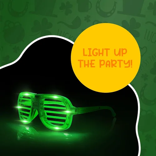 Vista 5 de Windy City Novelties Gafas LED verdes ranuradas, 3 modos de luz dinámica, fiesta iluminada para el día de San Patricio, EDM, colores del